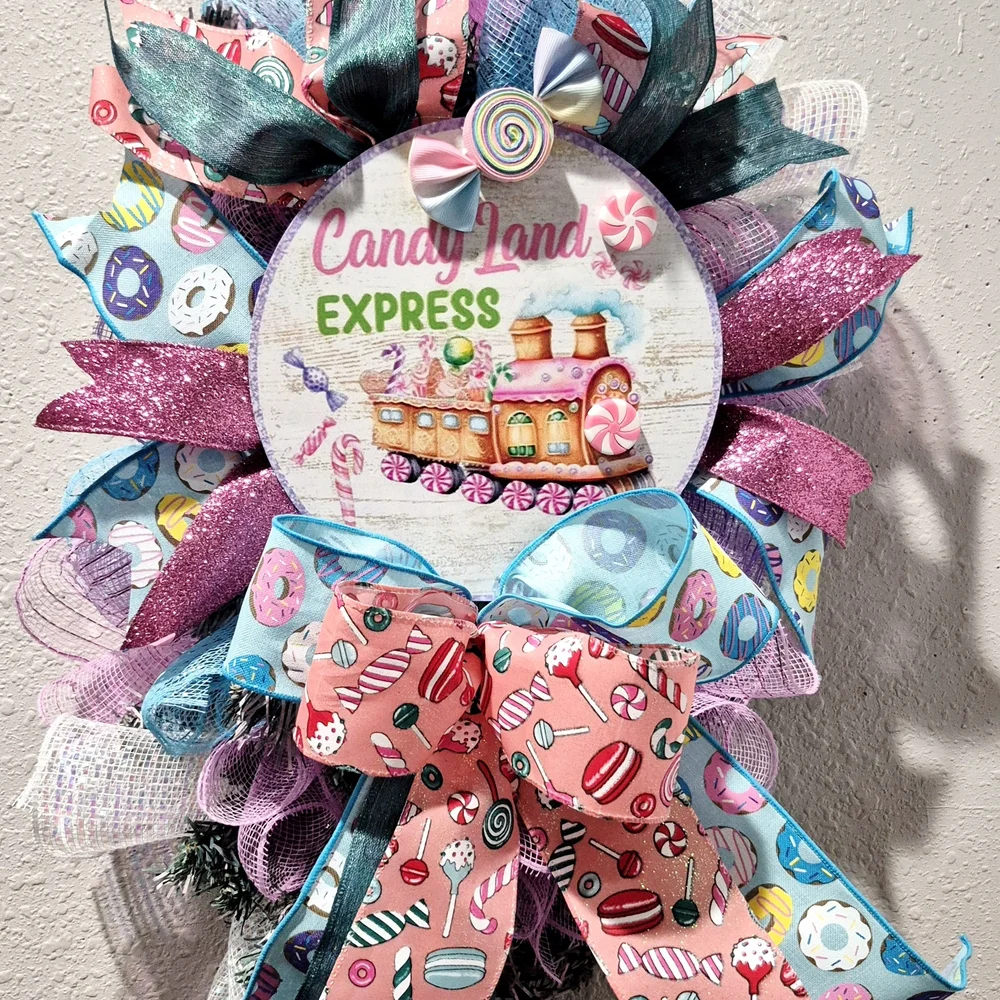 Candy Land Express Holiday Wreath - Pink, Blue, and White
